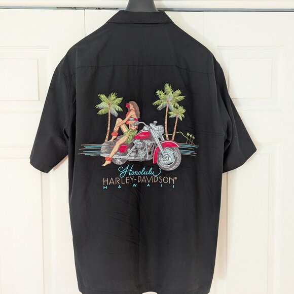 Harley-Davidson Honolulu Hawaii Men's Black Short Sleeve button-down Shirt - Picture 1 of 11